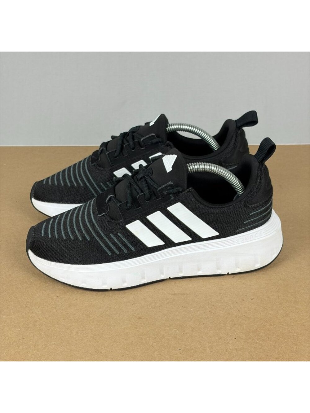 Adidas Swift Run 23 Athletic Shoes Youth Size 4 Black White Lace Up Low Top